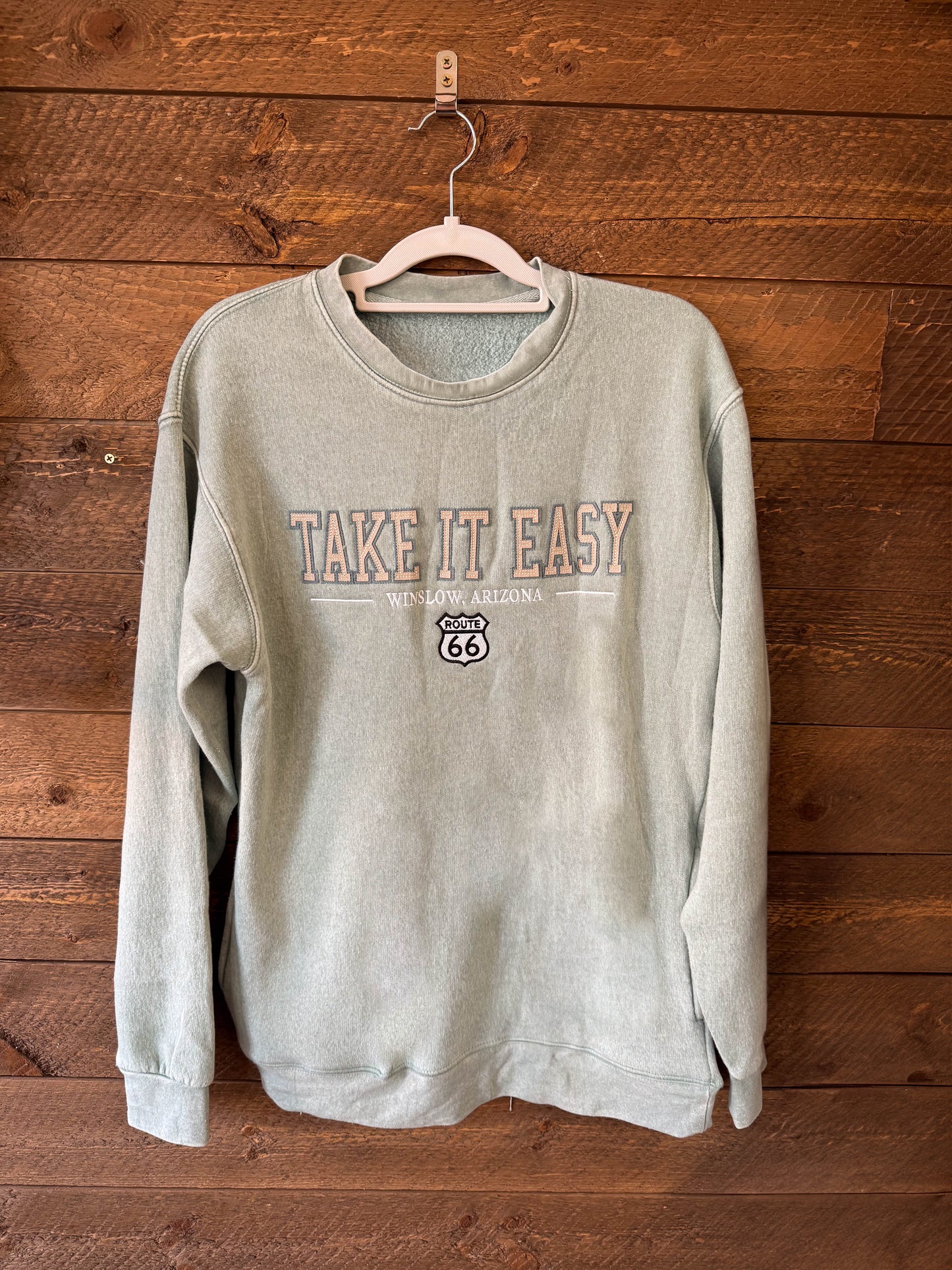 Take it Easy Pocketed Crewneck Sweatshirt - Sage