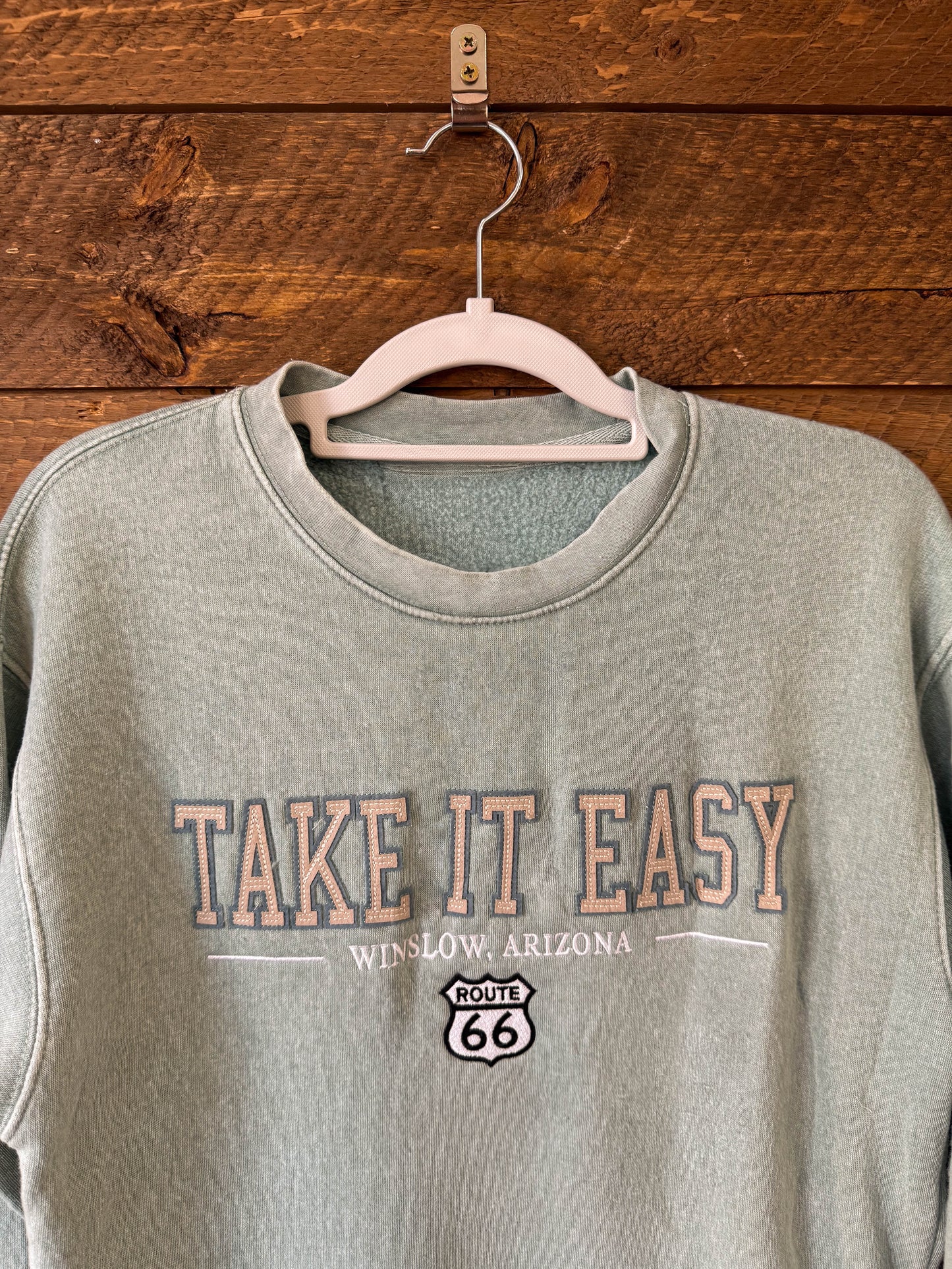 Take it Easy Pocketed Crewneck Sweatshirt - Sage