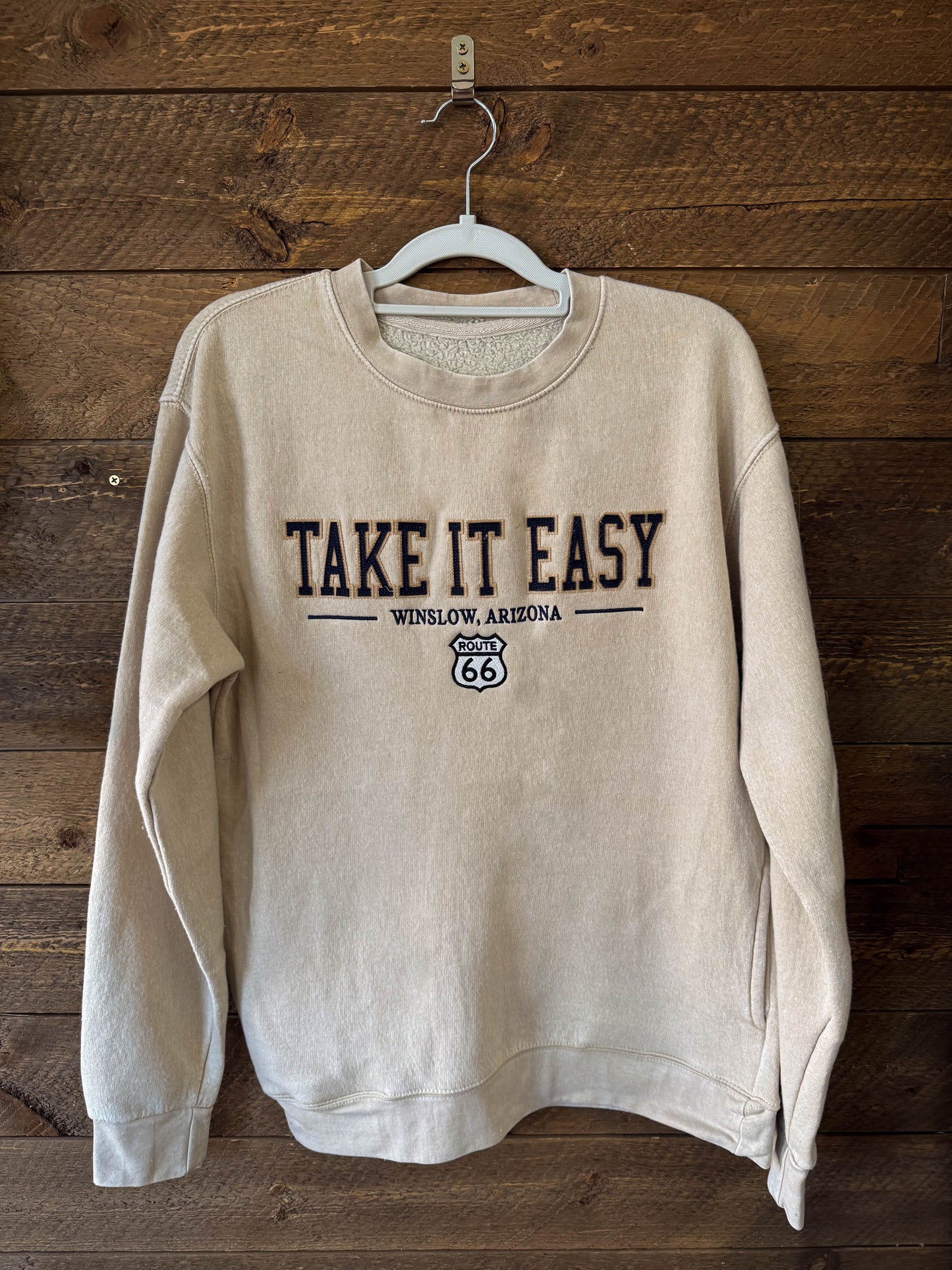 Take it Easy Pocketed Crewneck Sweatshirt - Beige