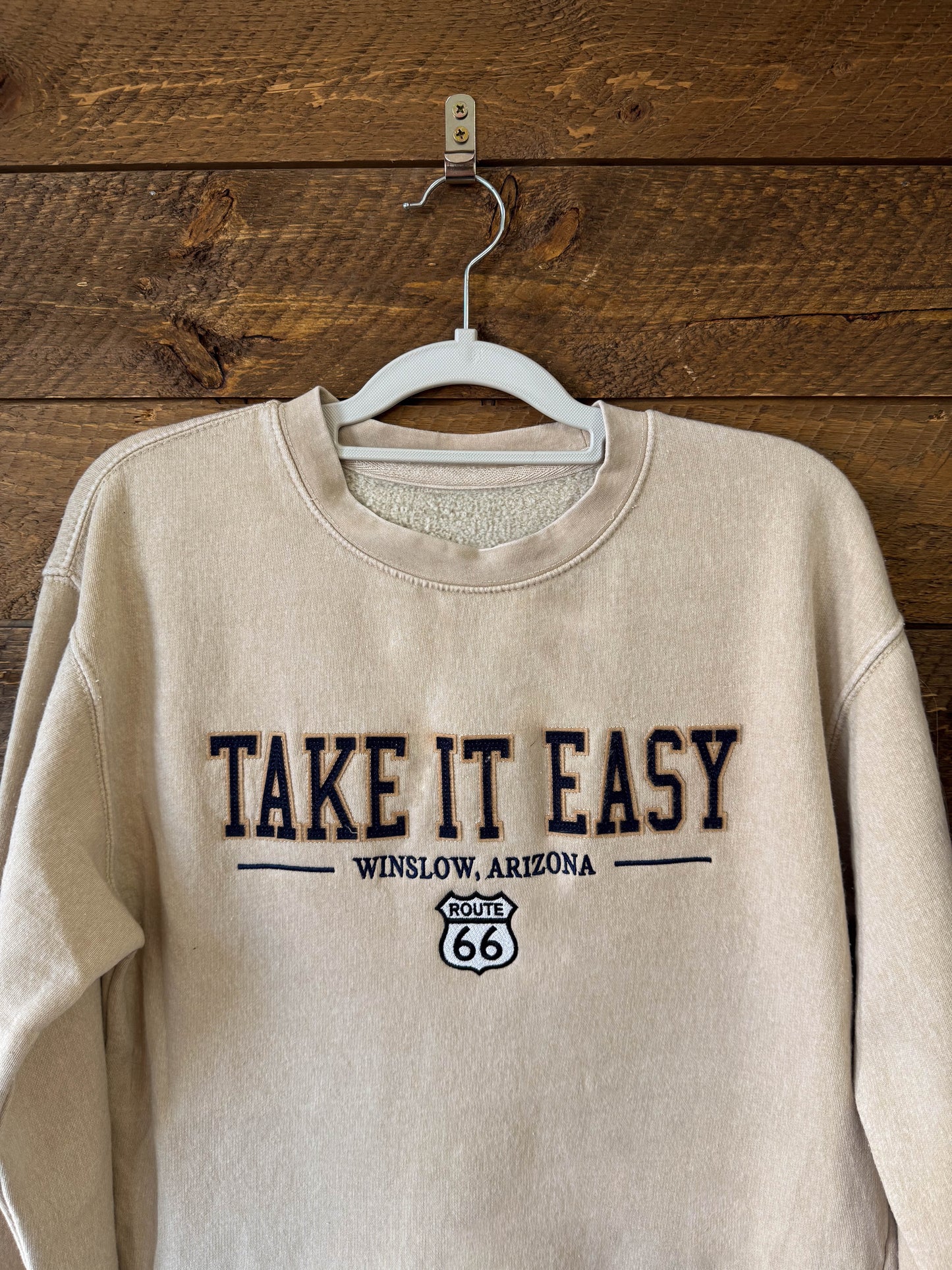 Take it Easy Pocketed Crewneck Sweatshirt - Beige