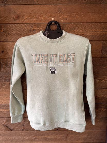 Take it Easy Pocketed Crewneck Sweatshirt - Sage